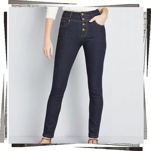 Hi-Rise Button Front Skinny Medium Dark Wash Jeans (2) by ModCloth
